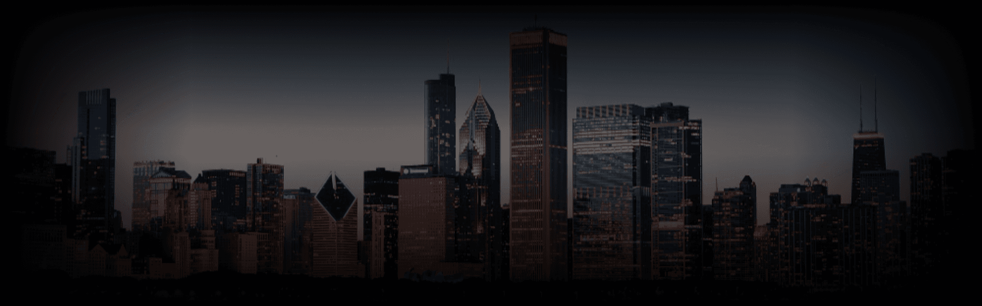 Prestige Ride website hero section showcasing a panoramic skyline view of a U.S. city at dusk.
